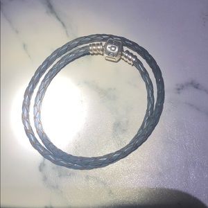 Grey double wrap leather Pandora bracelet